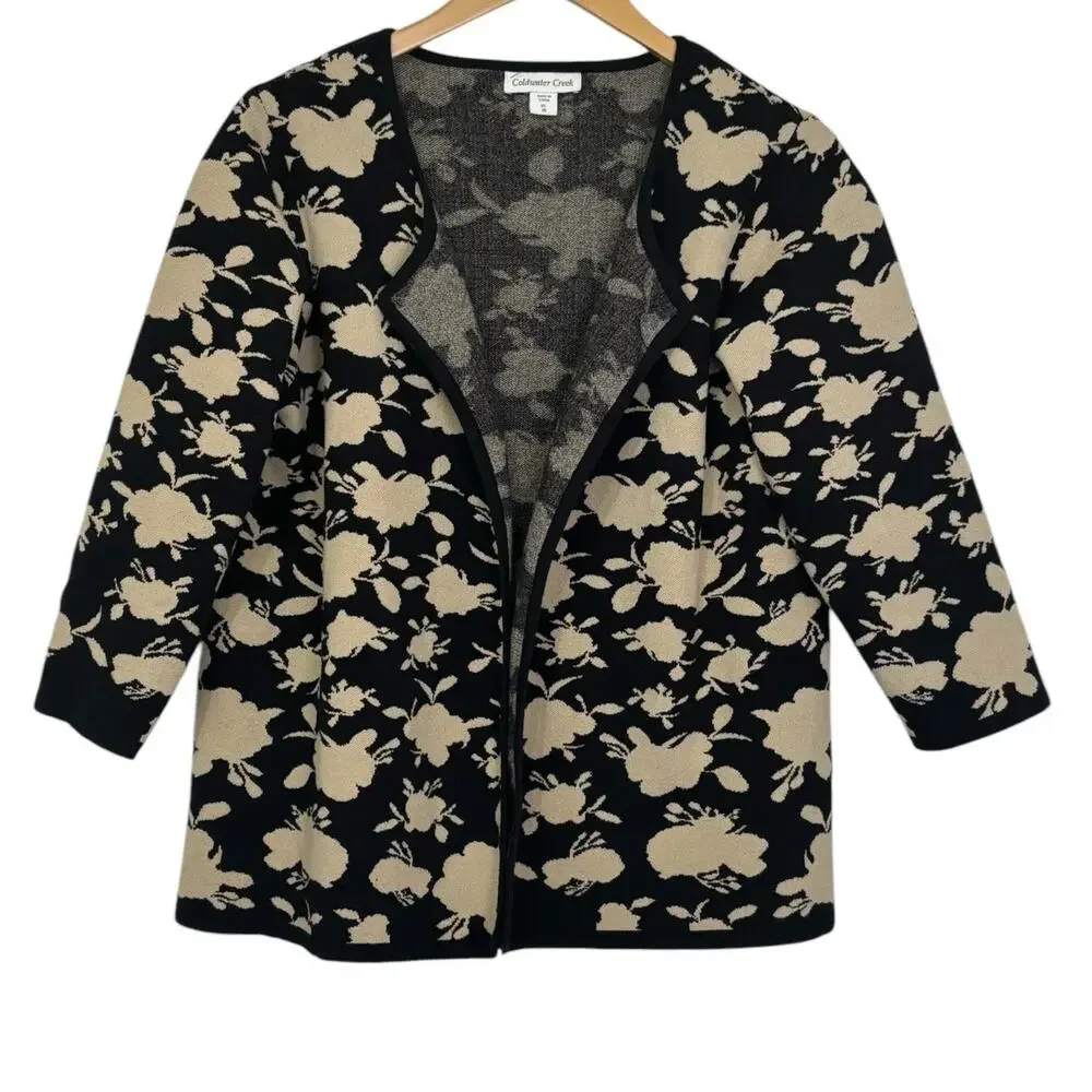 Coldwater Creek Printed Open Cardigan Black and Tan Size XL - Picture 2 of 8